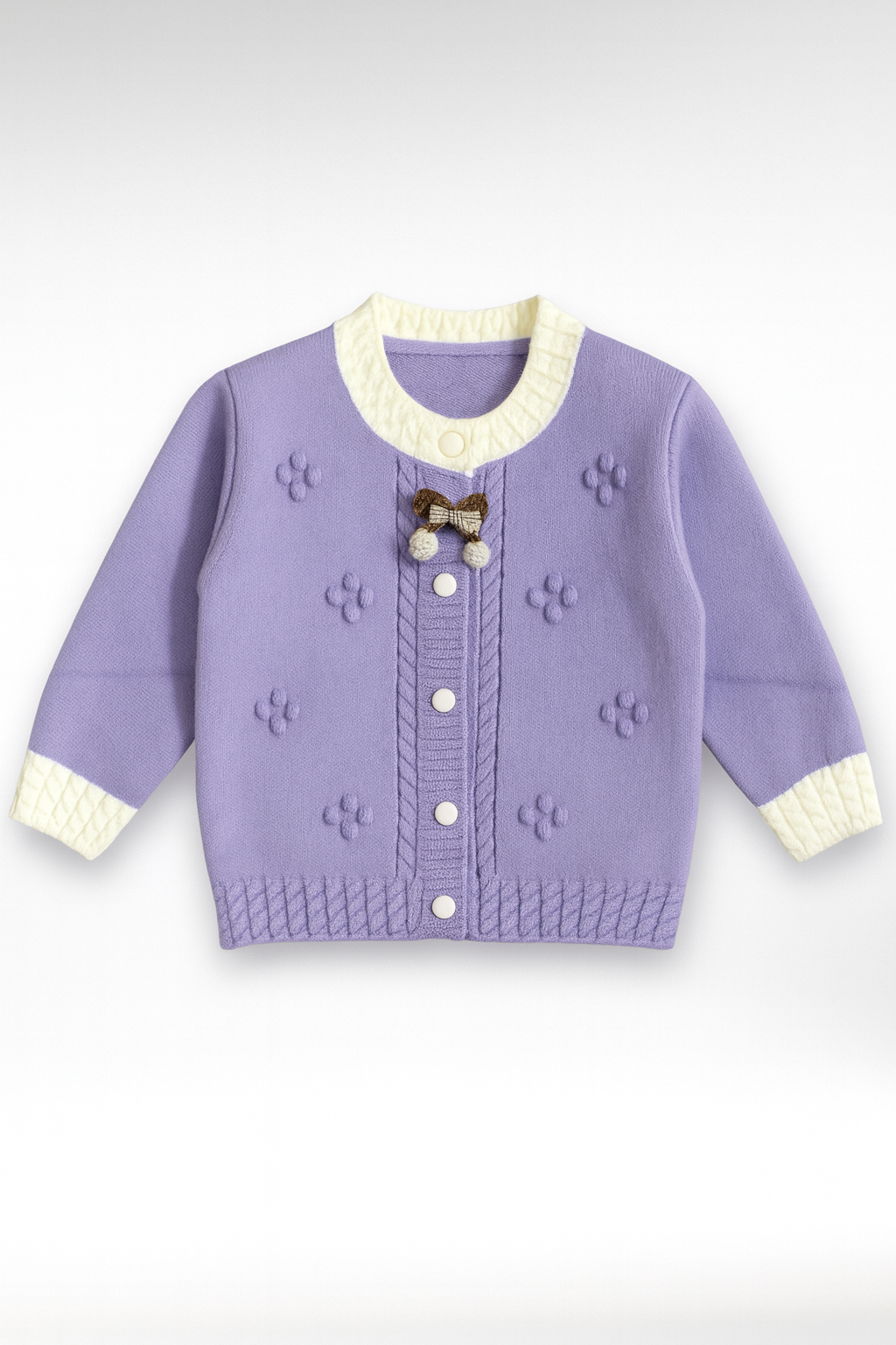 Lavender Bow-Accent Knit Cardigan