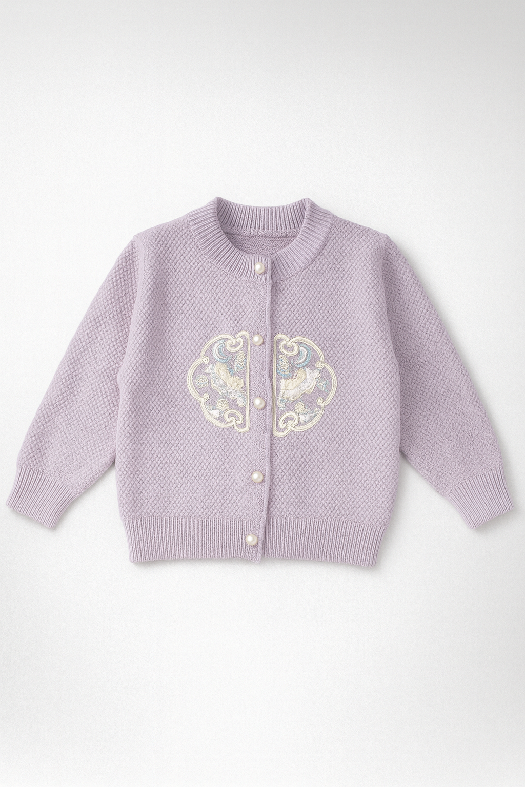 Baby Girl Lavender Textured Knit Cardigan with Embroidered Patch