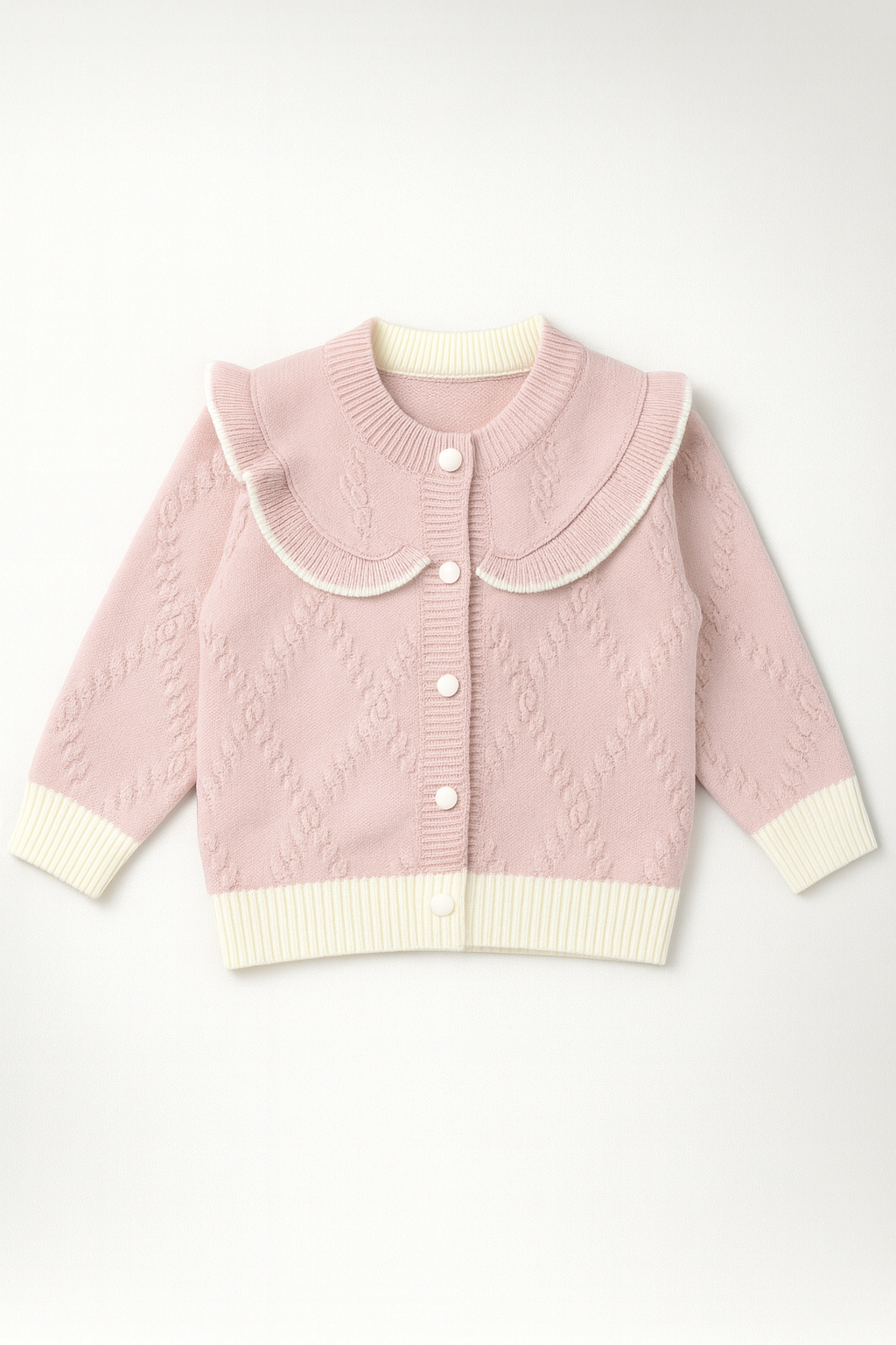 Baby Girl Pink Ruffle-Collar Knitted Cardigan