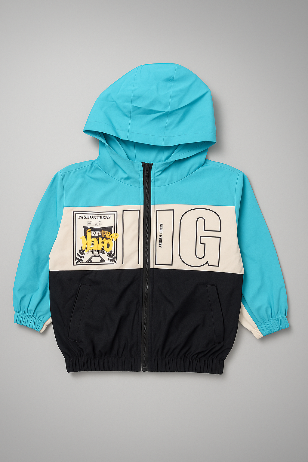 Kids Colorblock “BIG” Graphic Hooded Jacket