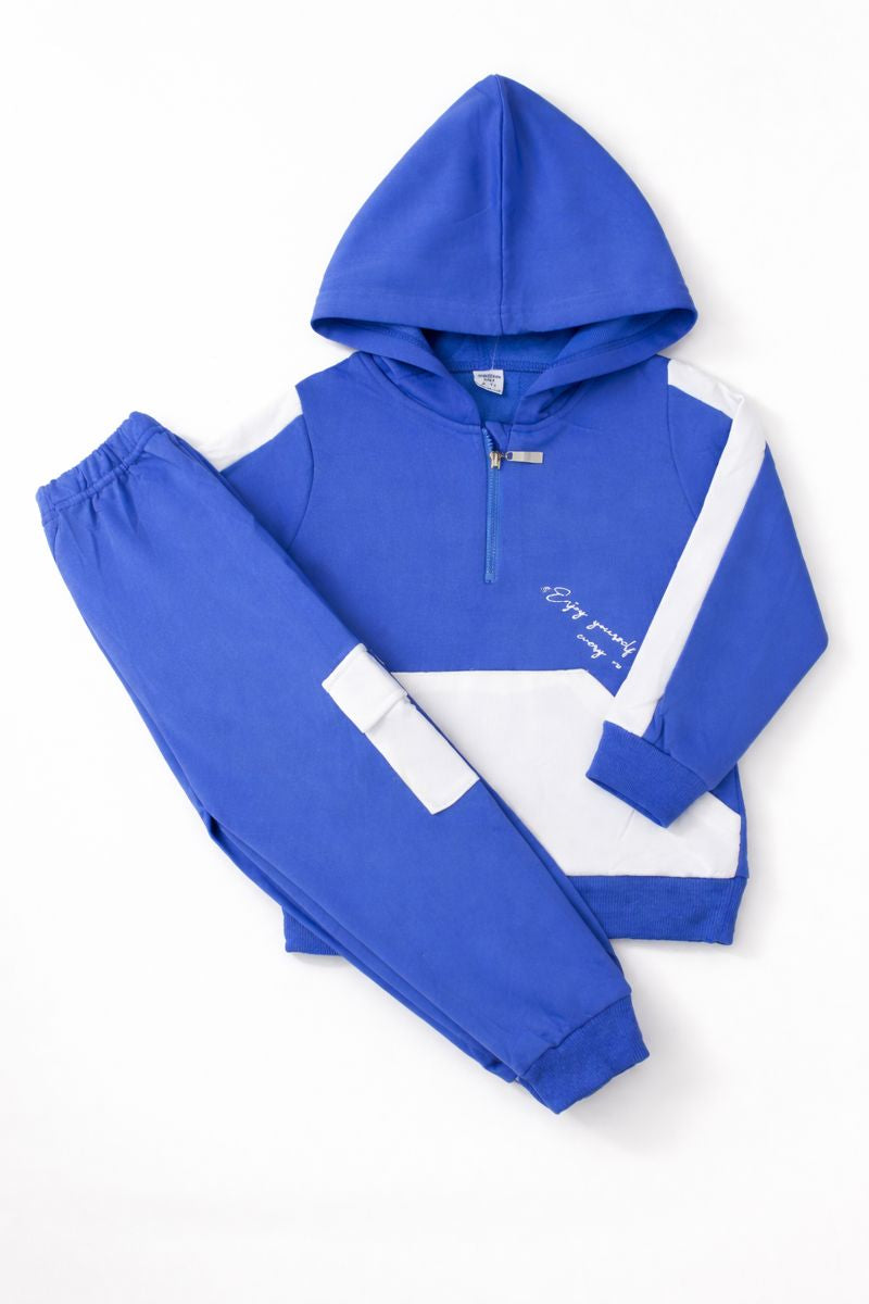 Kids Sport Style Blue Half-Zip Hoodie 2 Pc