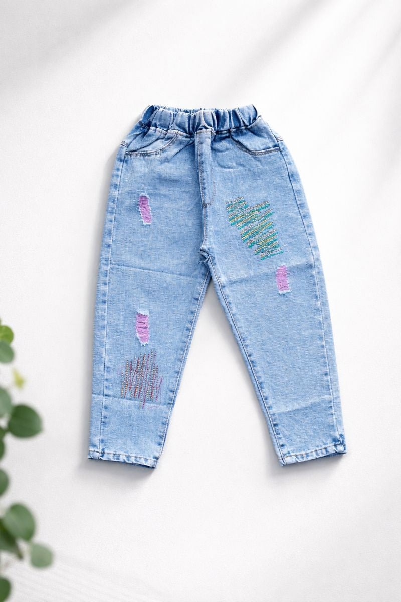 Kids Distressed Denim Jogger Pants